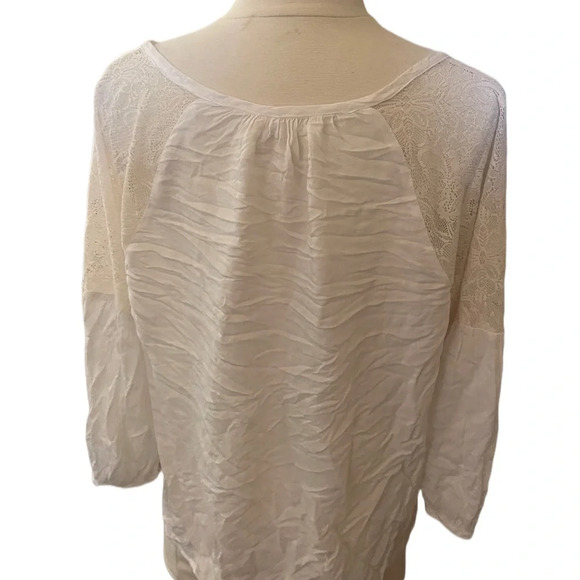 Solemio white lace detail 3/4 sleeve loose fit bohemian blouse top women’s sz m - Picture 3 of 4